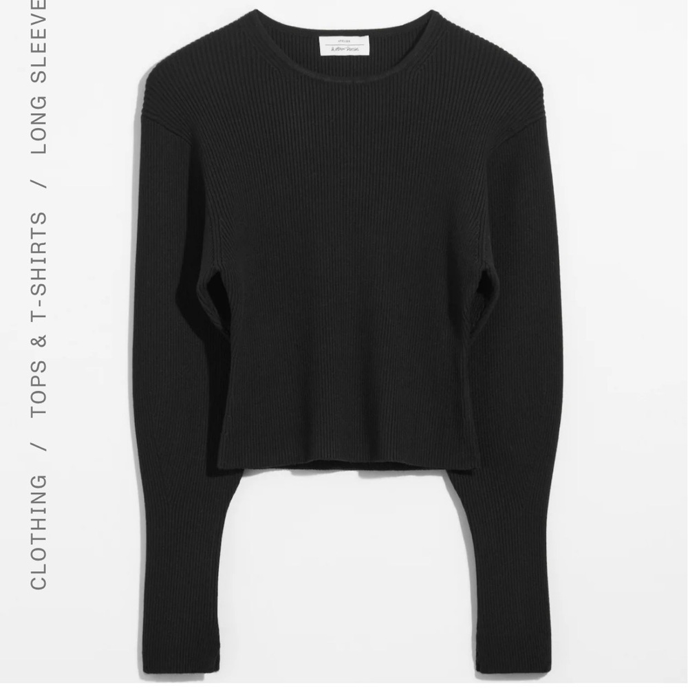 AND & OTHER STORIES BLACK FITTED RIB KNIT TOP - Size Small